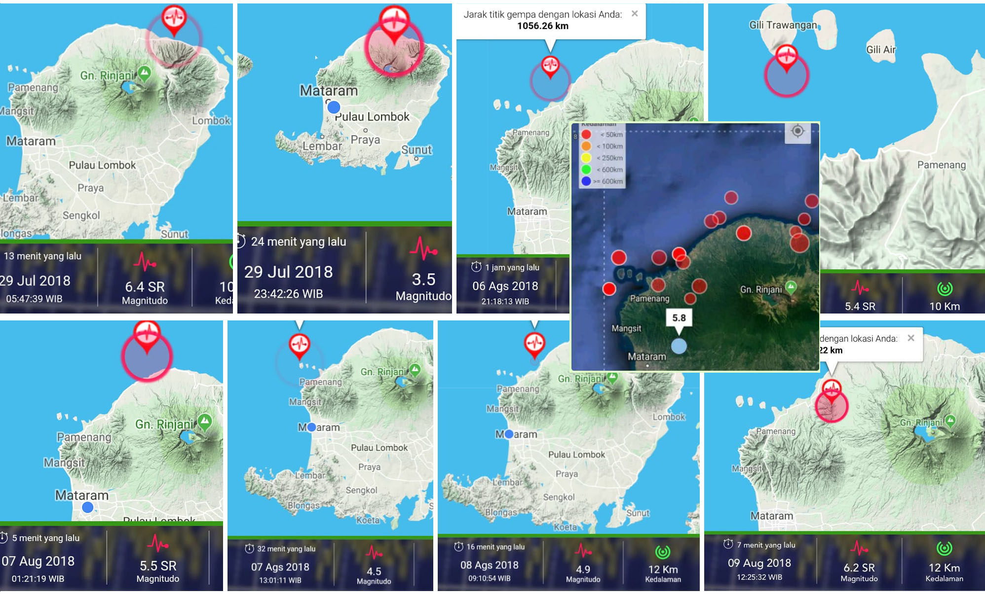 Gempa lombok - Peta pergerakan pusat gempa